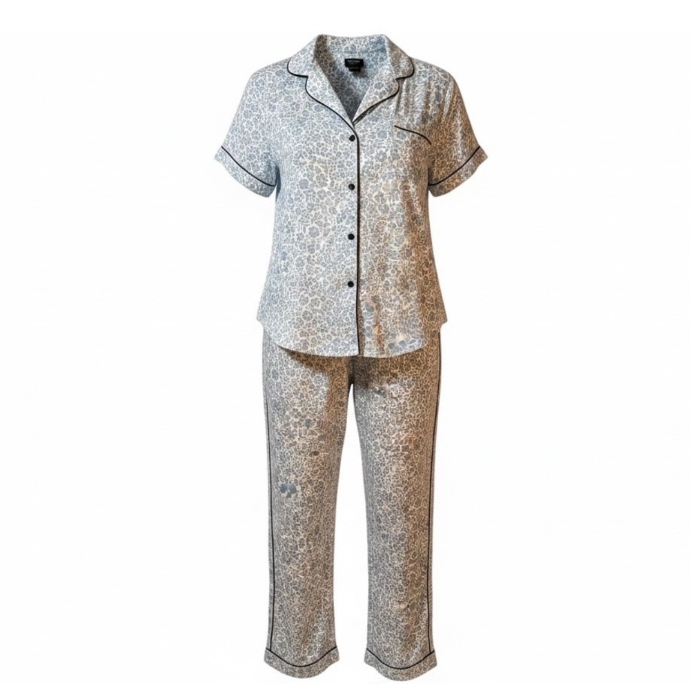 Kate Spade XL Floral Pajama Set Blue White Short Sleeve Sleepwear NWT